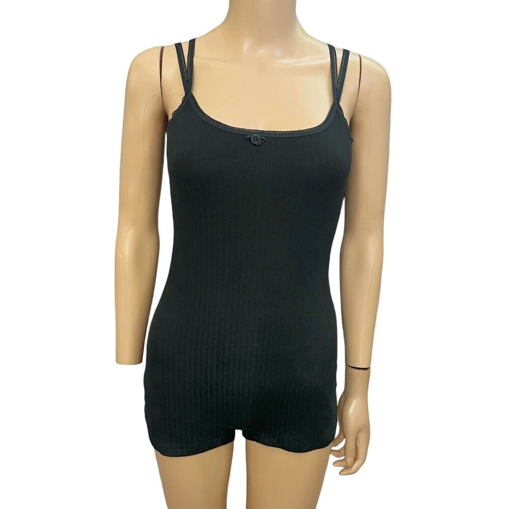 Edikted Playsuit Loungewear Romper Pointelle Knit Coquette Soft Goth Black